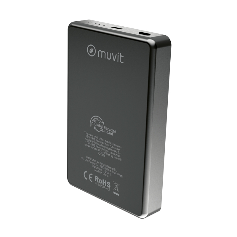 muvit for change power bank Aluminio 10000mAh Magsafe 15W + conector Tipo C PD20W negro