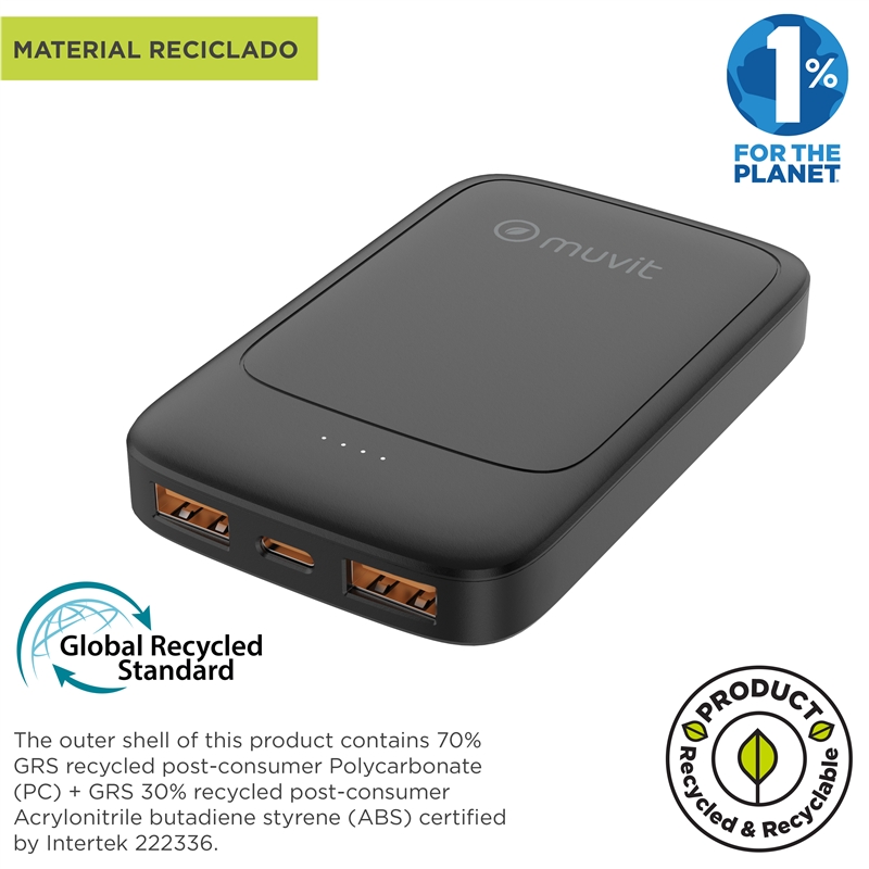 muvit for change power bank 5000mAh 2 USB + Tipo C PD20W negro
