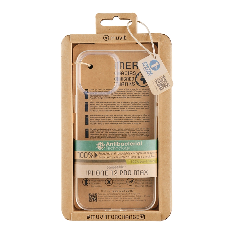 muvit for change funda antibacteriana compatible con Apple iPhone 12 Pro Max  transparente