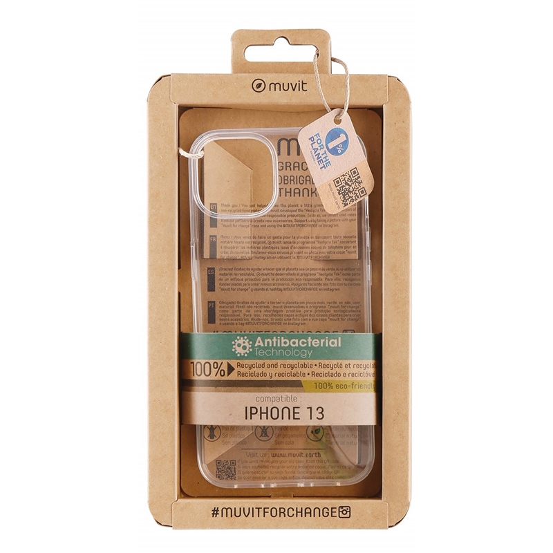 muvit for change funda compatible con Apple iPhone 13 antibacterias transparente