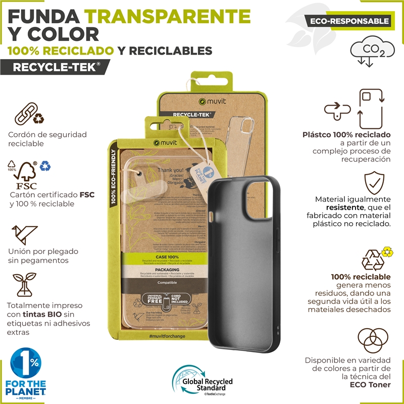 muvit for change funda compatible con Apple iPhone 15 transparente