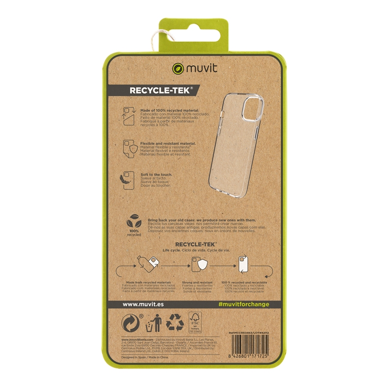 muvit for change funda compatible con Apple iPhone 15 Pro transparente