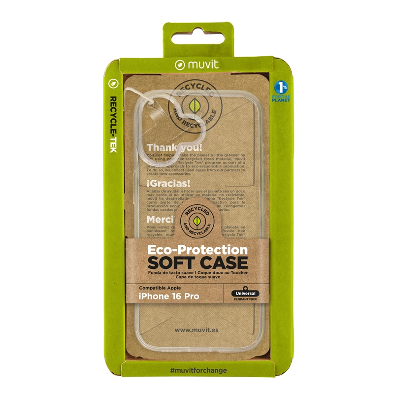 muvit for change funda compatible con Apple iPhone 16 transparente