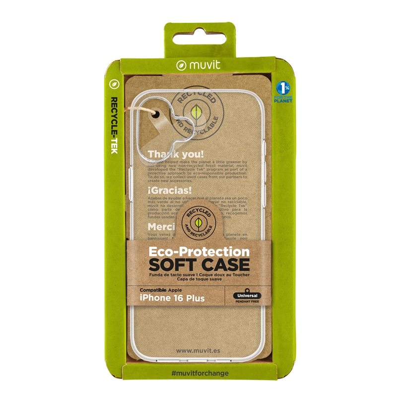 muvit for change funda compatible con Apple iPhone 16 Plus transparente