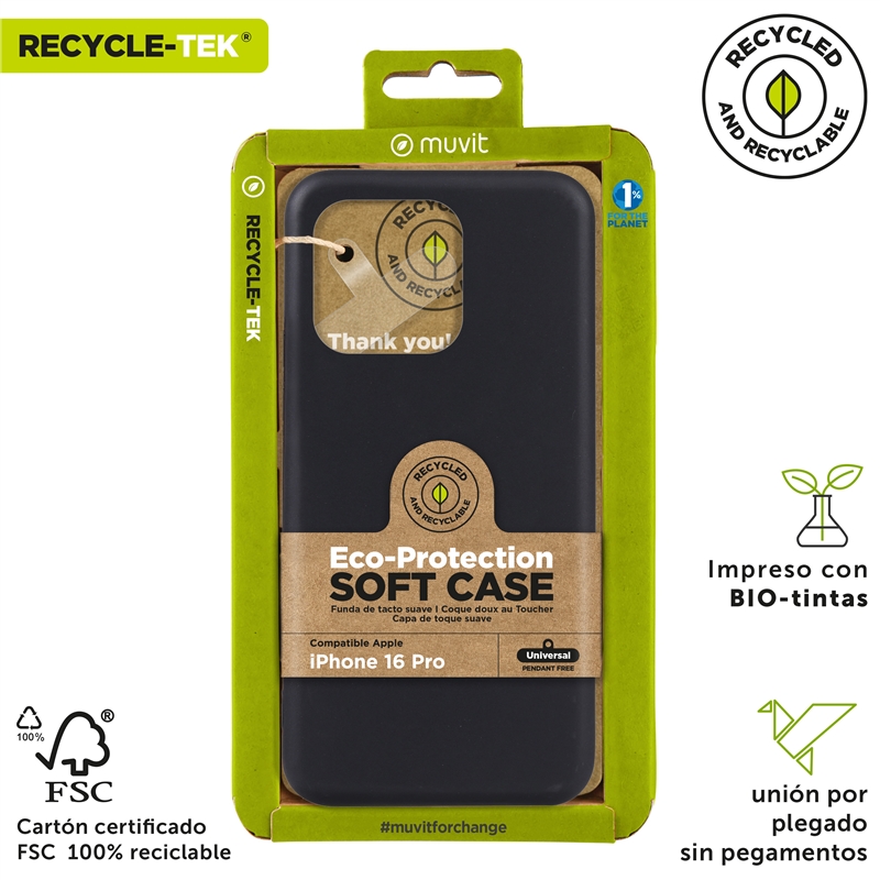 muvit for change funda compatible con Apple iPhone 16 Pro negra