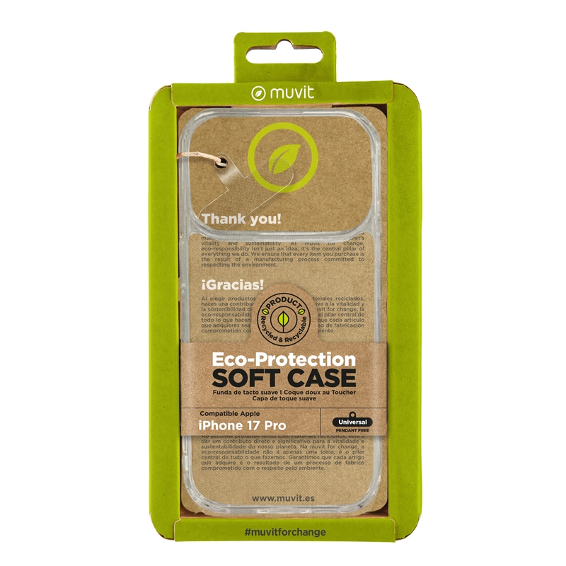 muvit for change funda compatible con Apple iPhone 17 Pro transparente