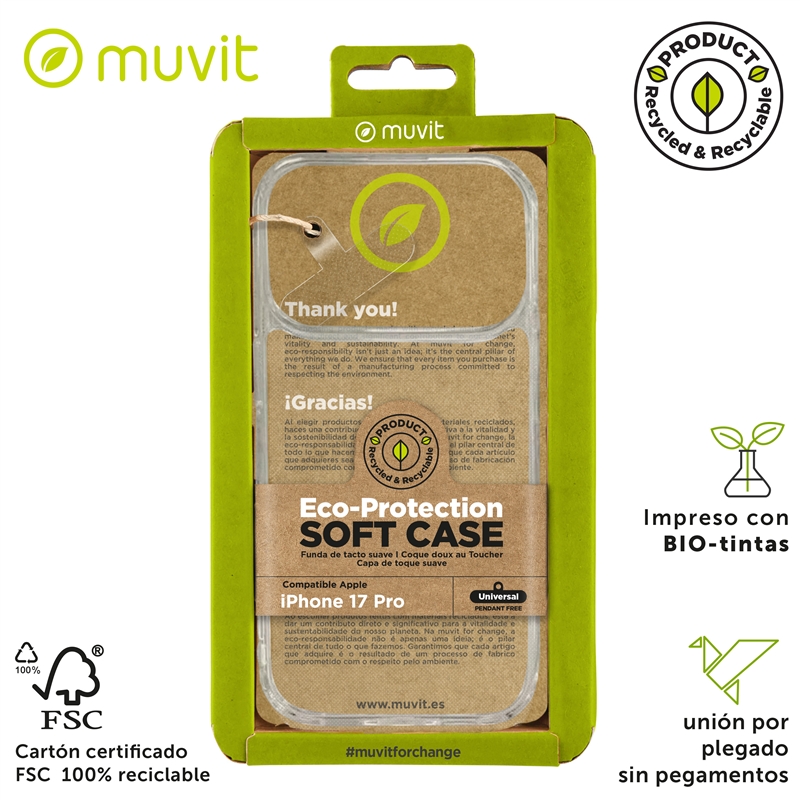 muvit for change funda compatible con Apple iPhone 17 Pro transparente