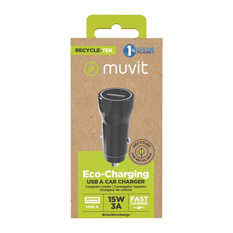 muvit for change cargador coche USB 2.4A 12W negro