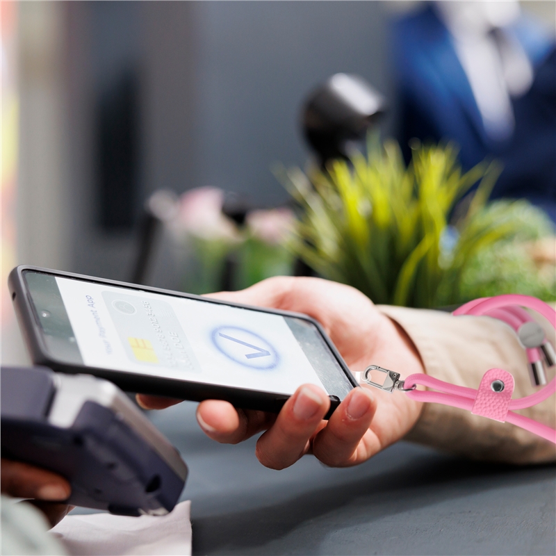 muvit for change colgante universal con soporte transparente + cordon color rosa