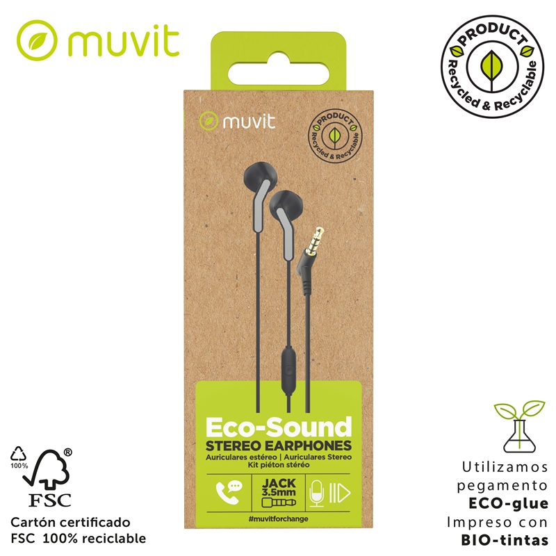 muvit for change auriculares estéreo E56 3.5mm negro