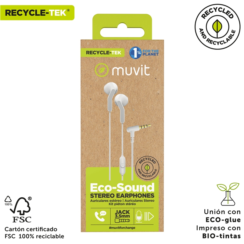 muvit for change auriculares estéreo E56 3.5mm blancos