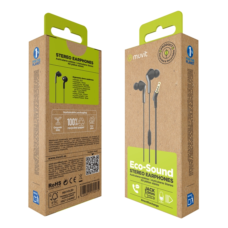 muvit for change auriculares estéreo E57 3.5mm negro