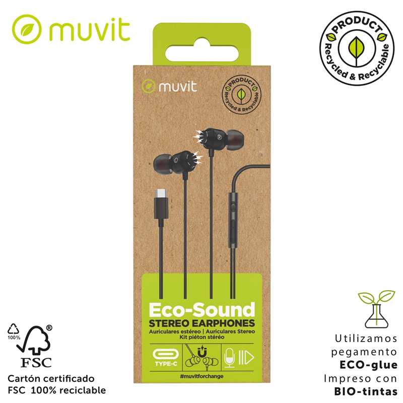 muvit for change auriculares estéreo M32 Tipo C magnéticos negros