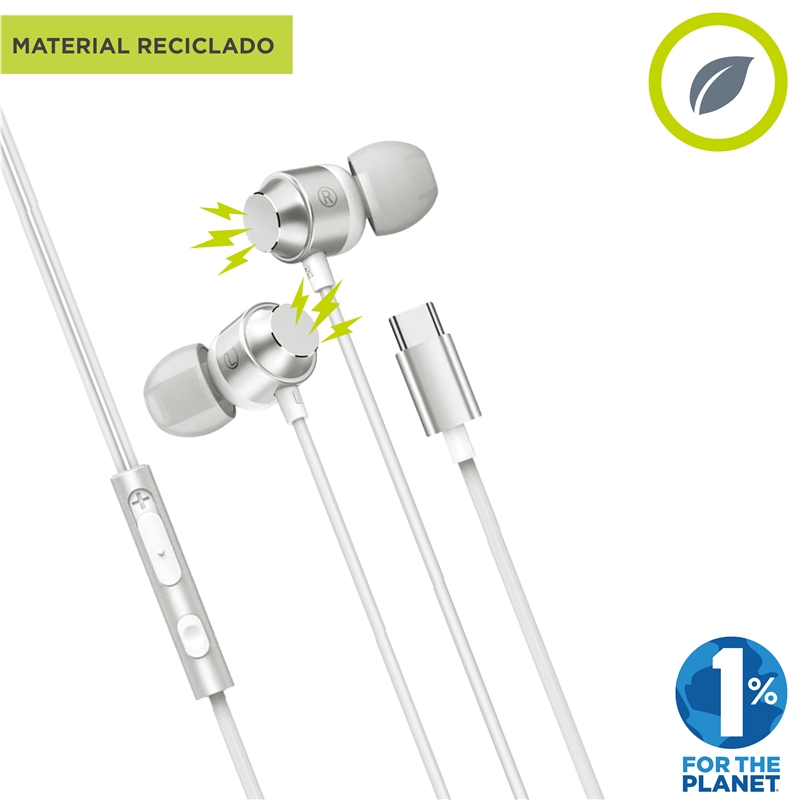 muvit for change auriculares estéreo M32 Tipo C magnéticos blancos
