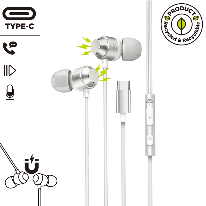 muvit for change auriculares estéreo M32 Tipo C magnéticos blancos