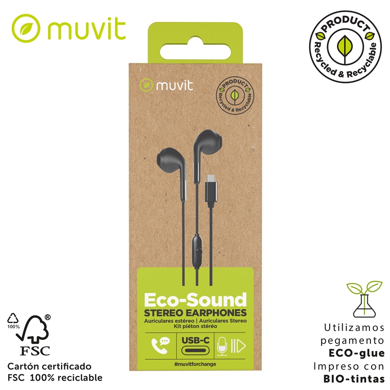 muvit for change auriculares estéreo E58 Tipo C negros