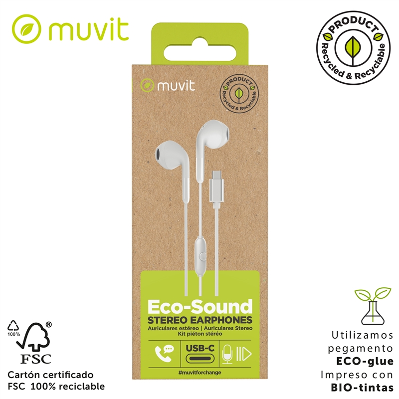 muvit for change auriculares estéreo E58 Tipo C blancos