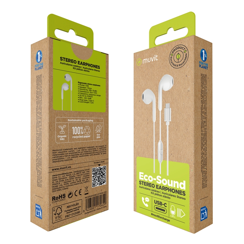 muvit for change auriculares estéreo E58 Tipo C blancos