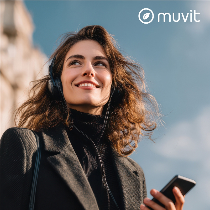 muvit for change cascos estéreo ANC Plegables con cancelación de ruido activa, adaptadores y funda de viaje negro