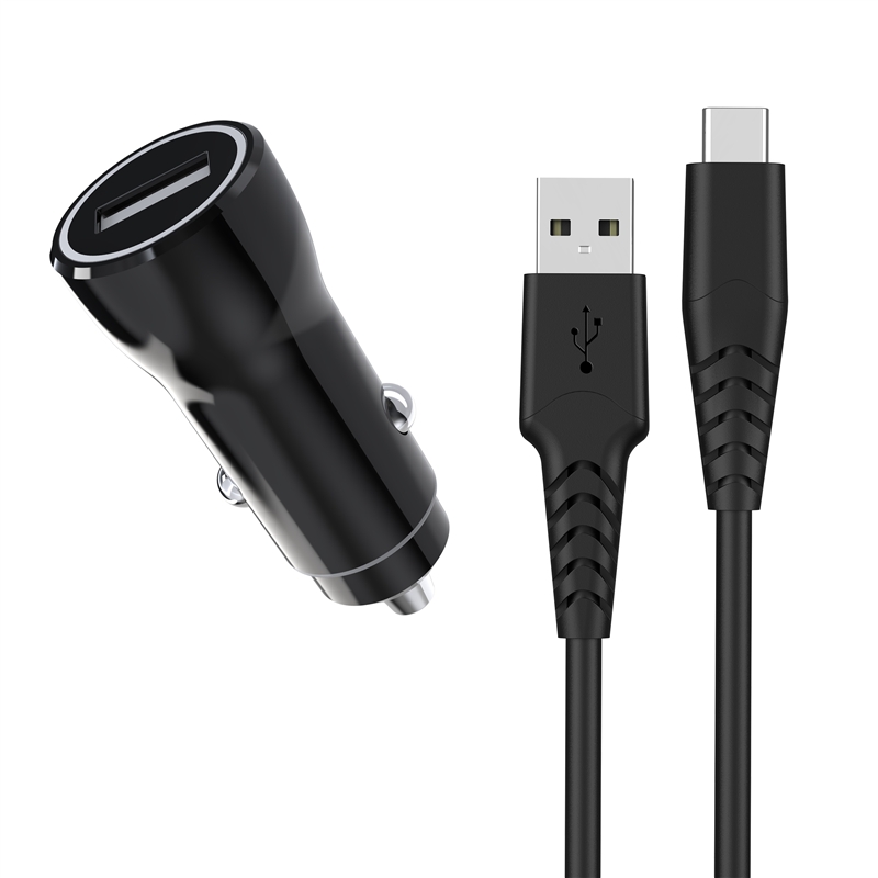 muvit for change pack cargador coche USB 15W + Cable Tipo C 3A 1,2m negro