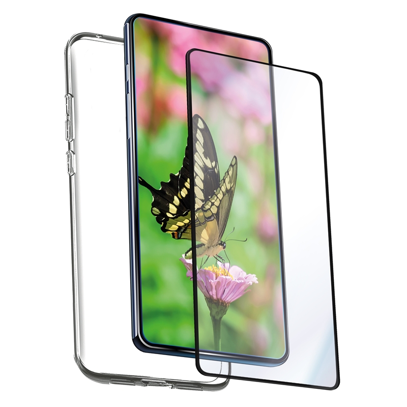 muvit for change funda compatible con Oppo A98 + protector de pantalla vidrio templado plano con marco negro