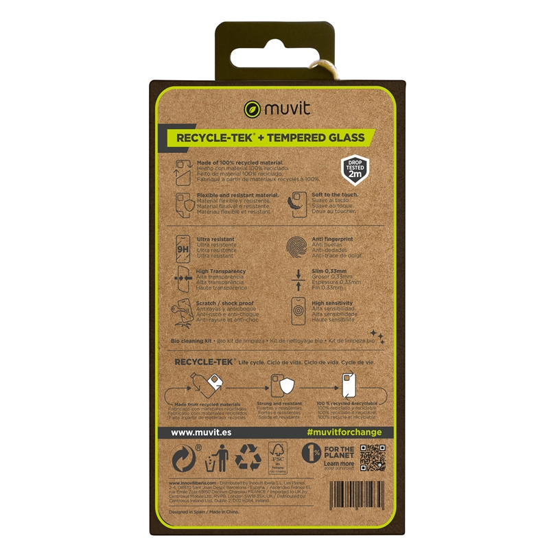 muvit for change funda shockproof 2M Apple iPhone 15 Pro Max + protector de pantalla vidrio templado plano marco negro