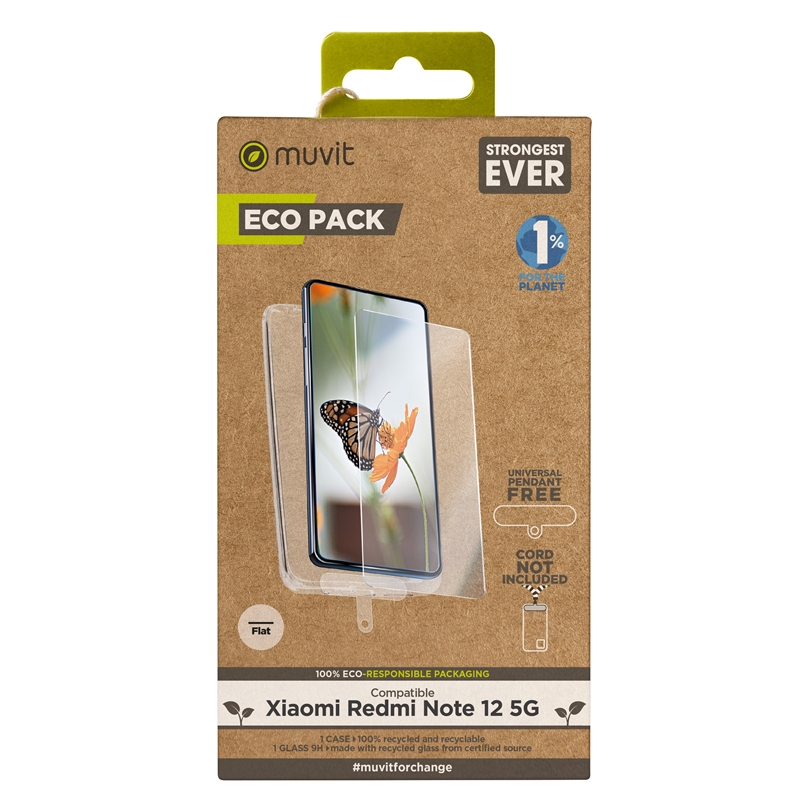 muvit for change funda compatible con Xiaomi Redmi Note 12 5G + protector de pantalla vidrio templado plano