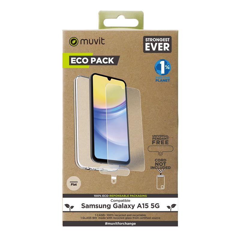 muvit for change funda compatible con Samsung Galaxy A15 5G + protector de pantalla vidrio templado plano