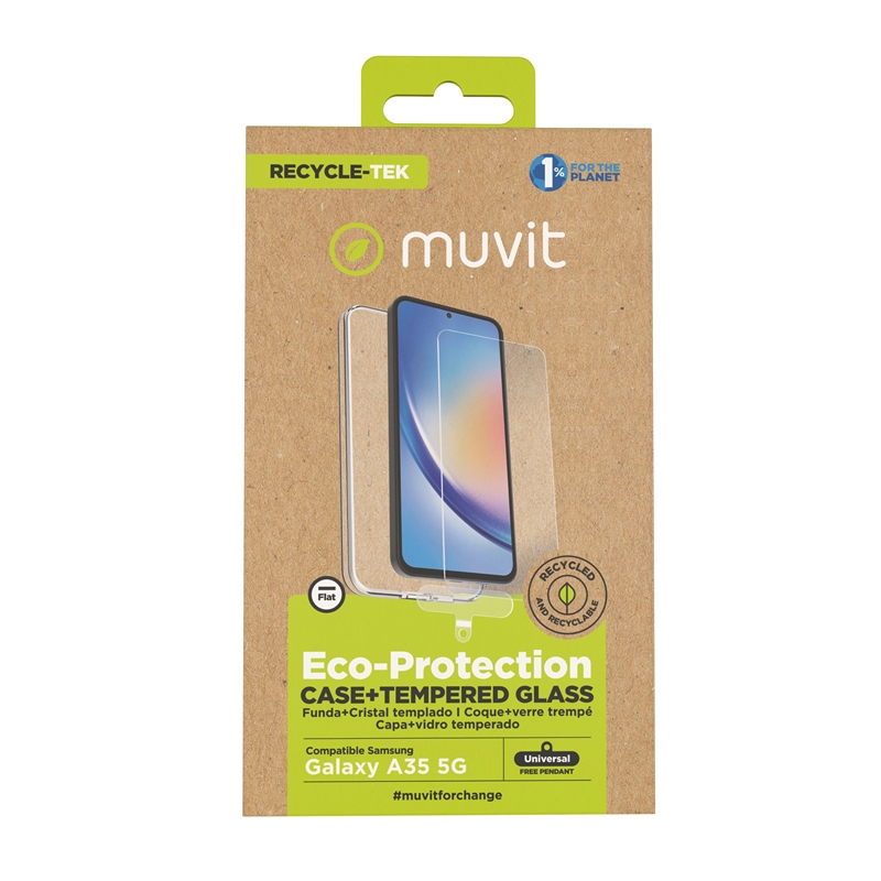 muvit for change funda compatible con Samsung Galaxy A35 5G + protector de pantalla vidrio templado plano