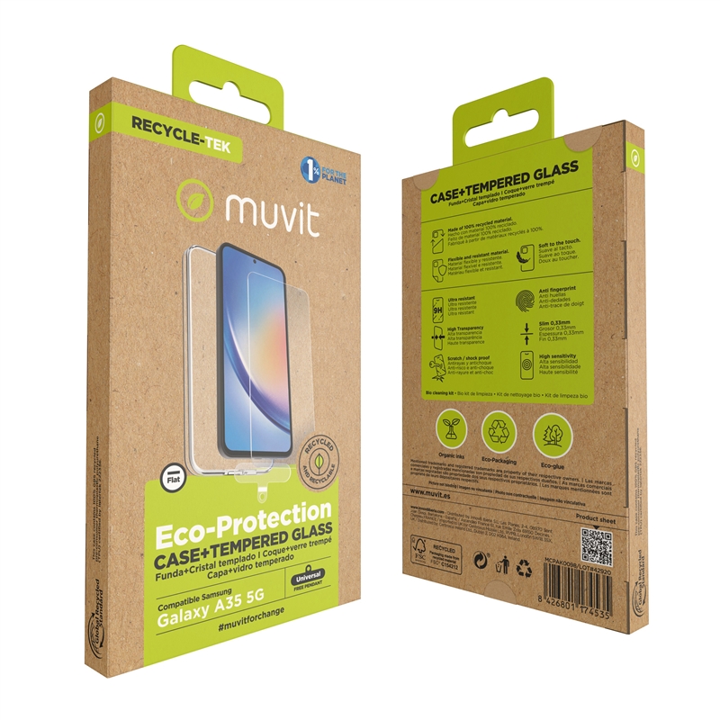 muvit for change funda compatible con Samsung Galaxy A35 5G + protector de pantalla vidrio templado plano