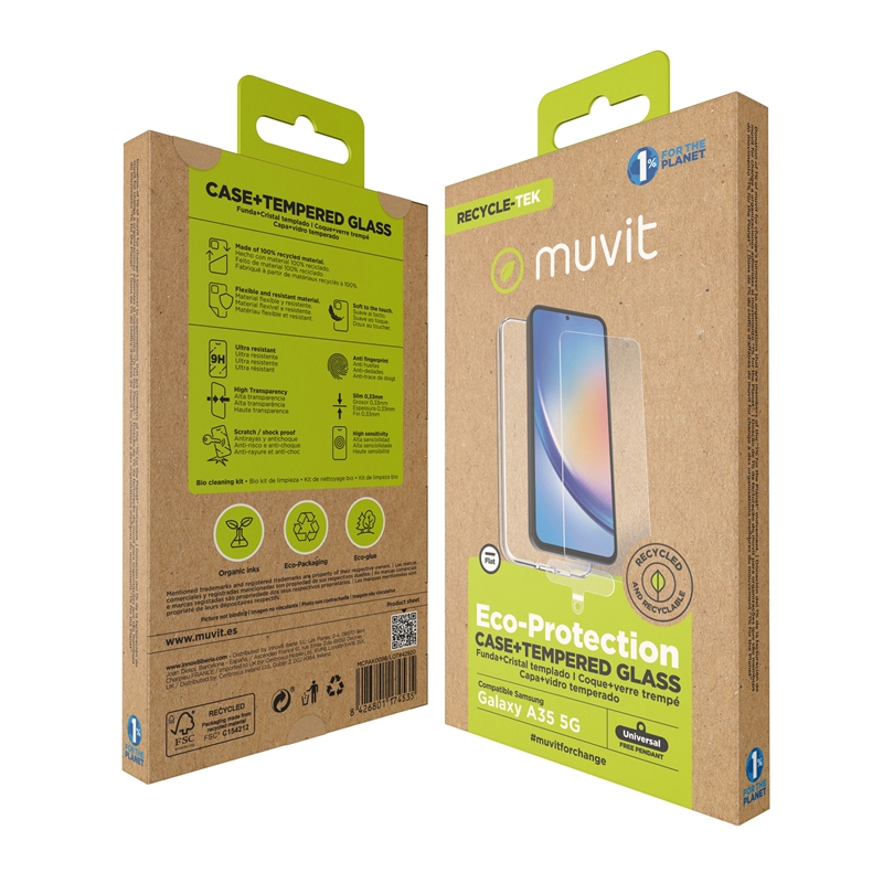 muvit for change funda compatible con Samsung Galaxy A35 5G + protector de pantalla vidrio templado plano