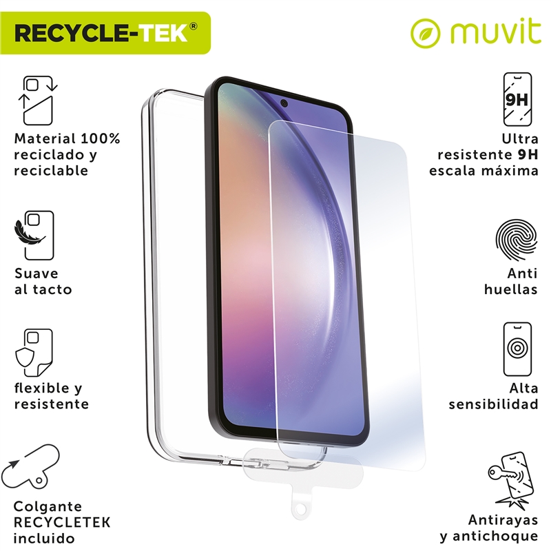 muvit for change funda compatible con Samsung Galaxy A55 5G + protector de pantalla vidrio templado plano