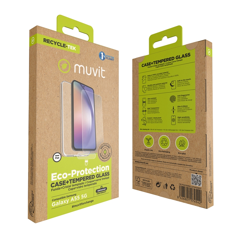 muvit for change funda compatible con Samsung Galaxy A55 5G + protector de pantalla vidrio templado plano