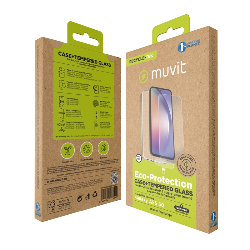muvit for change funda compatible con Samsung Galaxy A55 5G + protector de pantalla vidrio templado plano