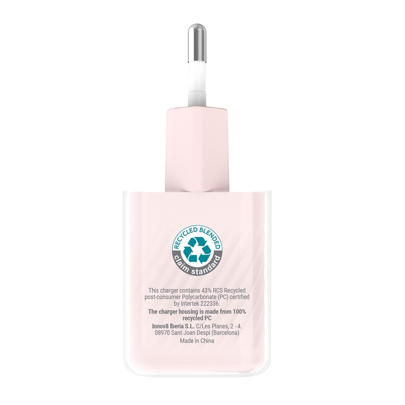 muvit for change pack cargador de pared Glass GaN Tipo C PD 30W + Cable C a C 1m 3A rosa