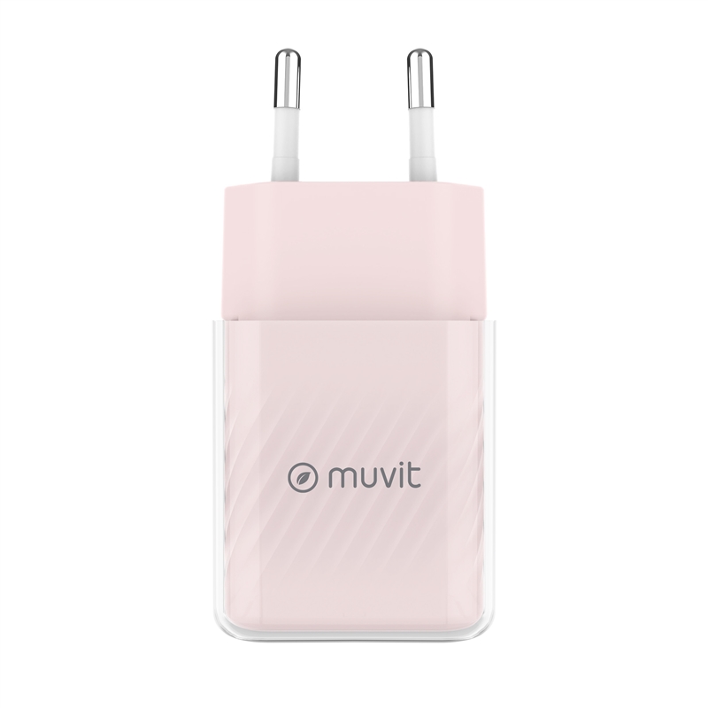 muvit for change pack cargador de pared Glass GaN Tipo C PD 30W + Cable C a C 1m 3A rosa