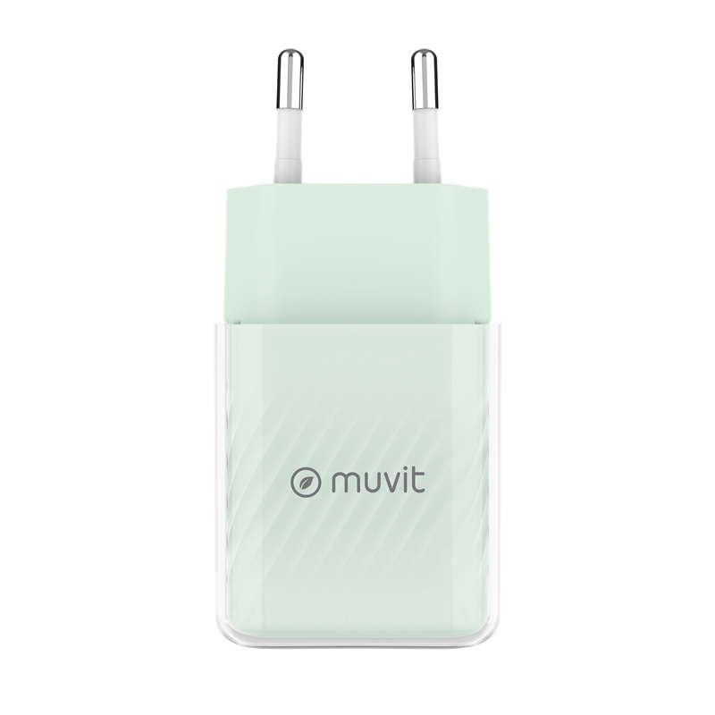 muvit for change pack cargador de pared Glass GaN Tipo C PD 30W + Cable C a C 1m 3A verde