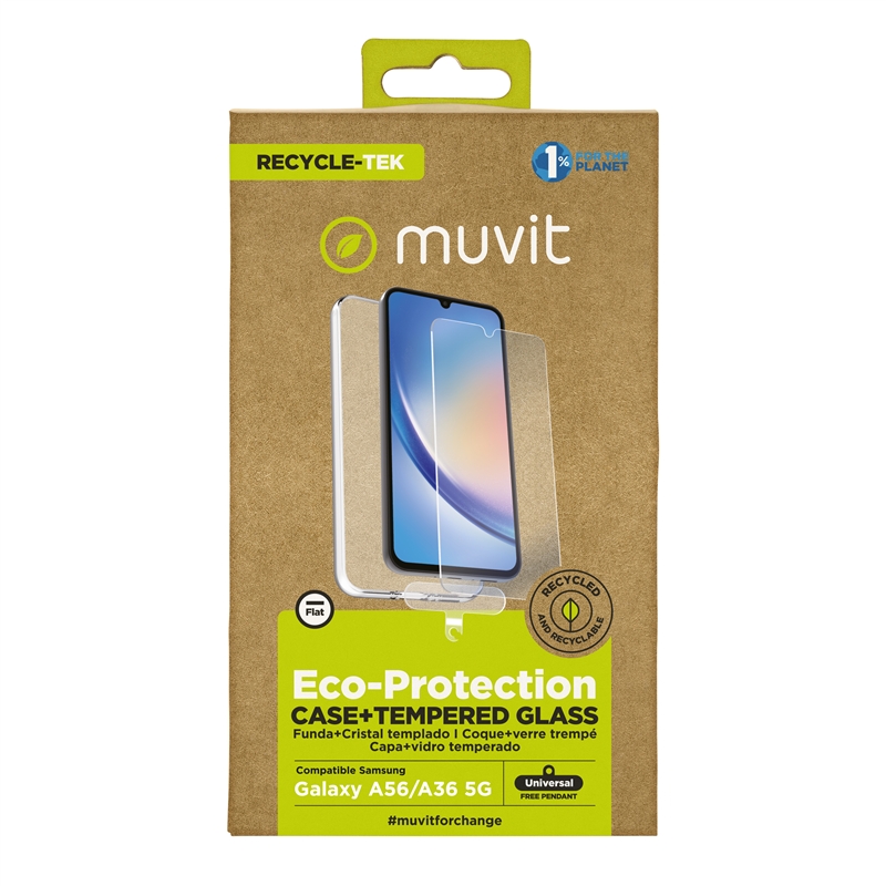 muvit for change funda compatible con Samsung Galaxy A56/A36 5G + protector de pantalla vidrio templado plano