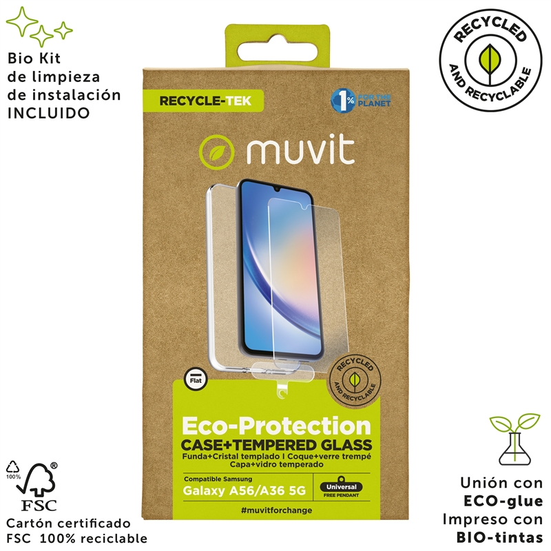 muvit for change funda compatible con Samsung Galaxy A56/A36 5G + protector de pantalla vidrio templado plano