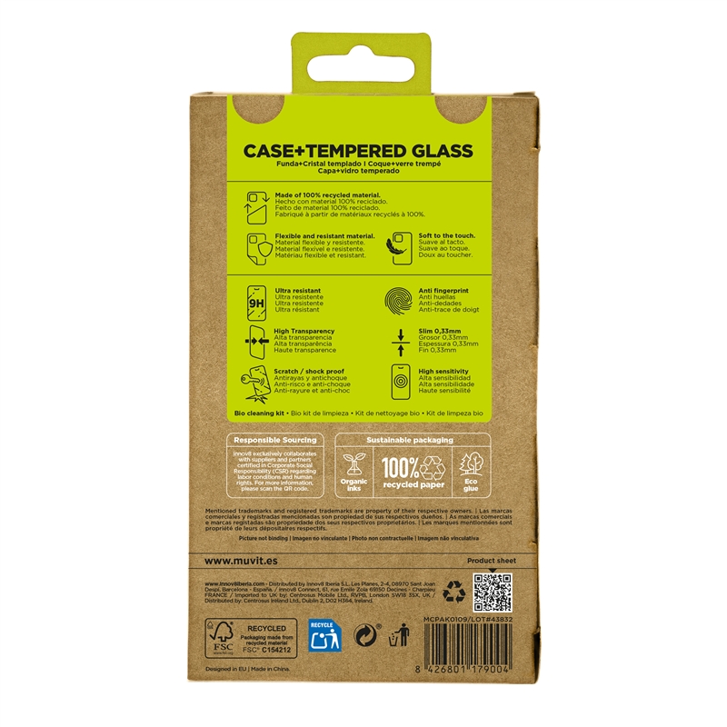 muvit for change funda compatible con Apple iPhone 17 Pro Max + protector de pantalla vidrio templado plano marco negro