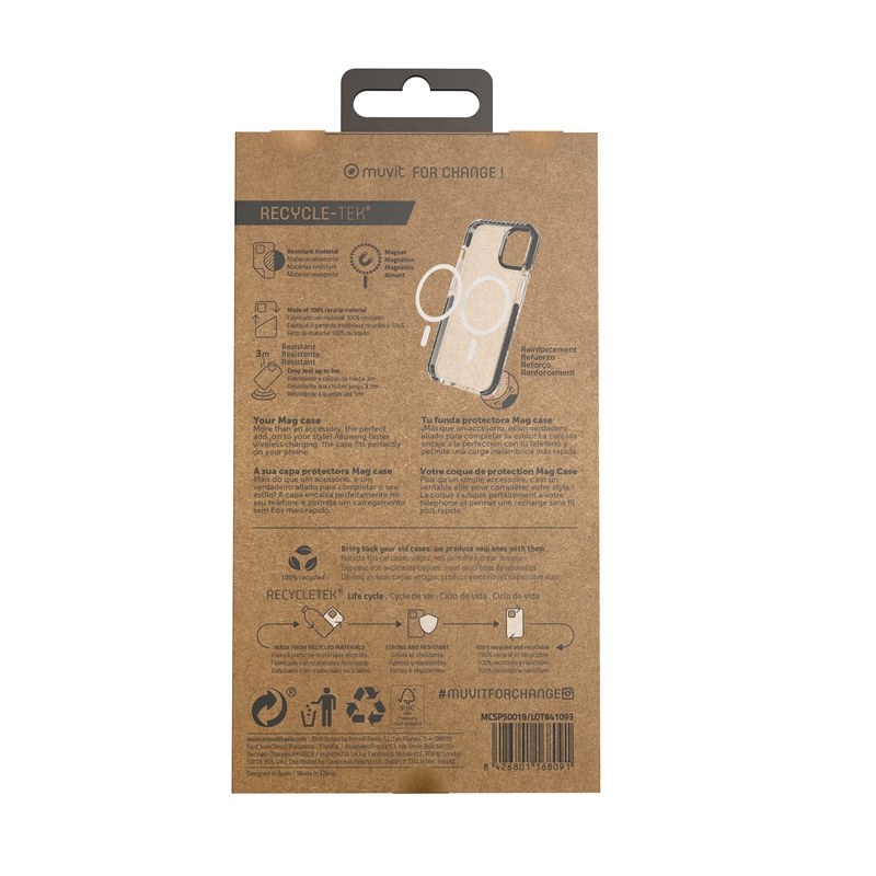 muvit for change funda Magsafe shockproof 3m compatible con Apple iPhone 14 Pro transparente/negra