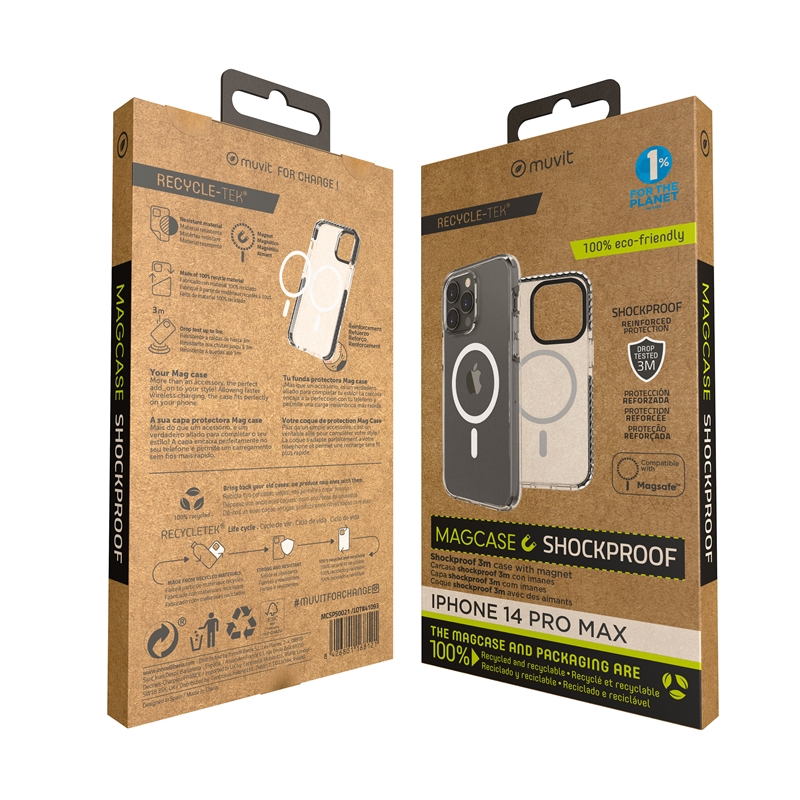 muvit for change funda Magsafe shockproof 3m compatible con Apple iPhone 14 Pro Max transparente/negra