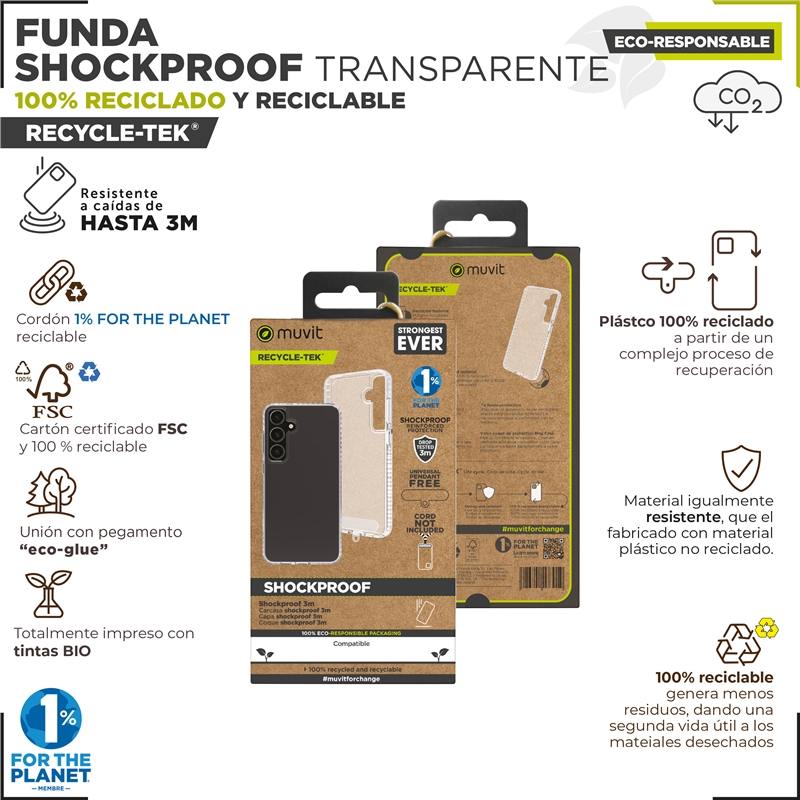 muvit for change funda shockproof 3m compatible con Samsung Galaxy S24 plus transparente