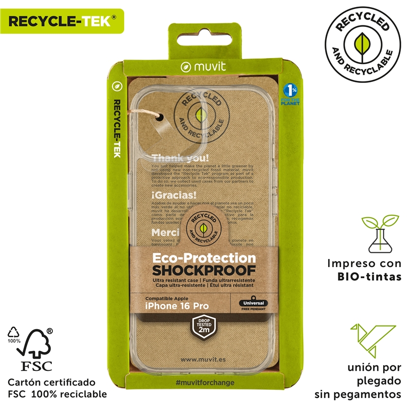 muvit for change funda shockproof 2m compatible con Apple iPhone 16 Pro transparente