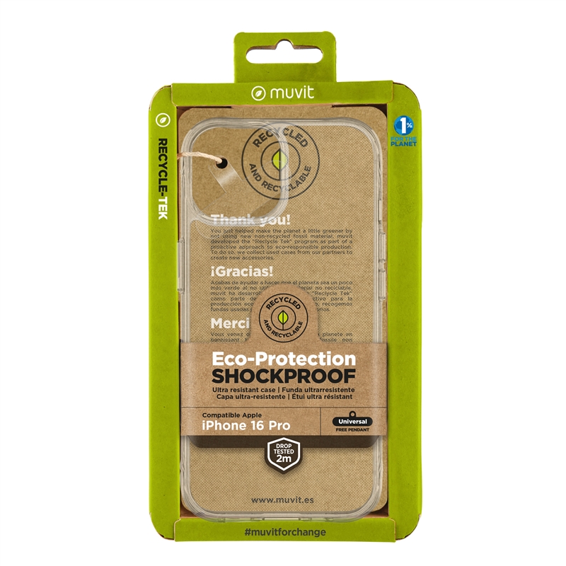 muvit for change funda shockproof 2m compatible con Apple iPhone 16 Pro transparente