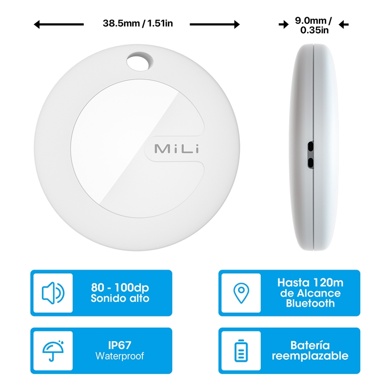 muvit for change by MiLi Localizador compatible con Apple Find My y Google Find My Device blanco