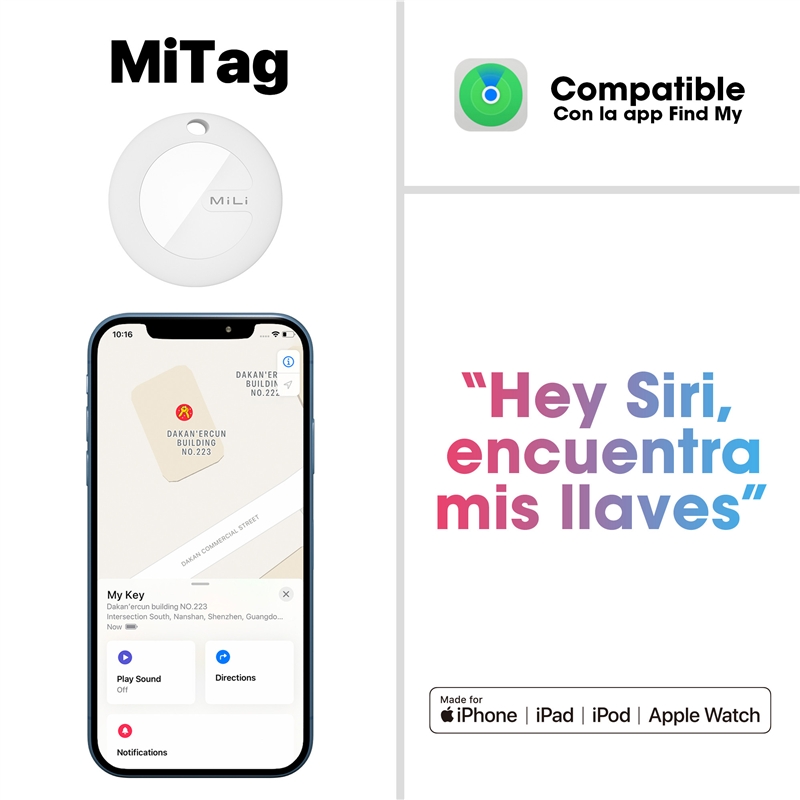 muvit for change by MiLi Localizador compatible con Apple Find My y Google Find My Device blanco