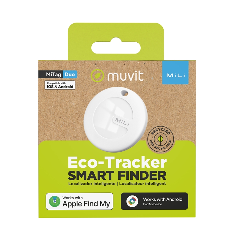 muvit for change by MiLi Localizador compatible con Apple Find My y Google Find My Device blanco