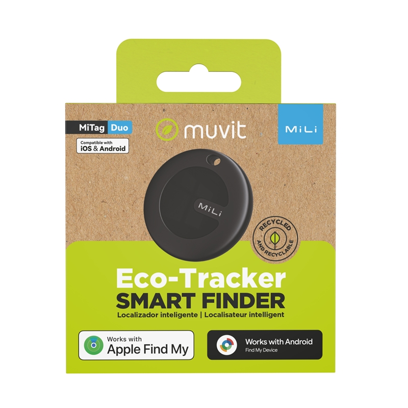 muvit for change by MiLi Localizador compatible con Apple Find My y Google Find My Device negro