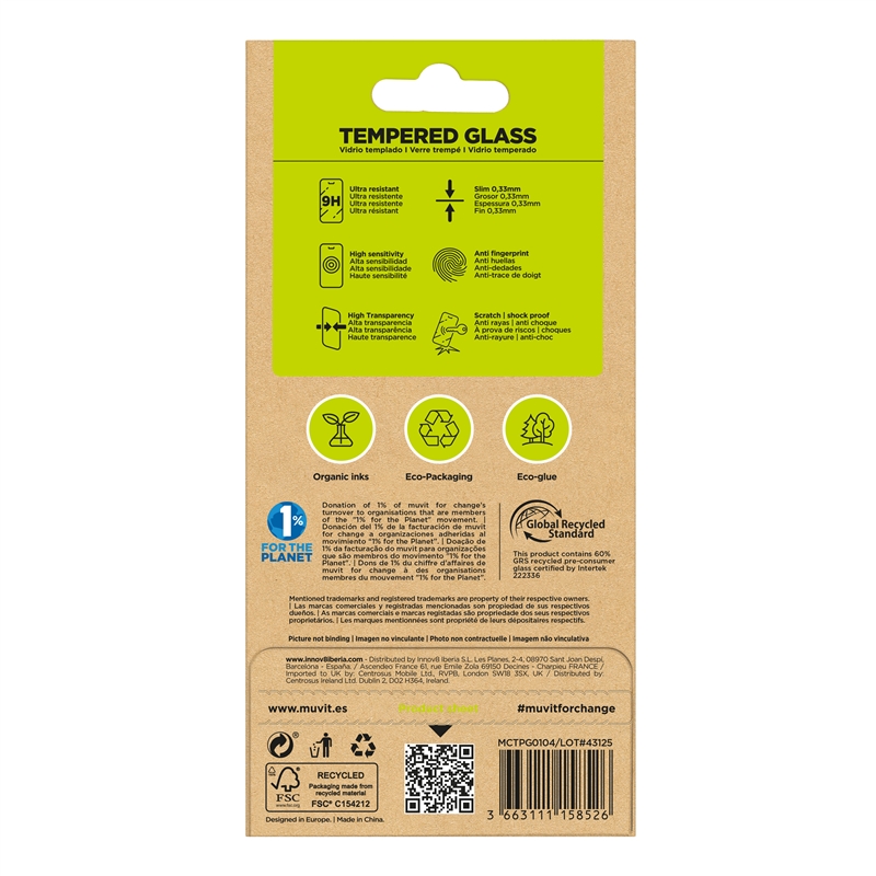 muvit for change protector pantalla compatible con Apple iPhone 16e/14/13/13 Pro vidrio templado plano